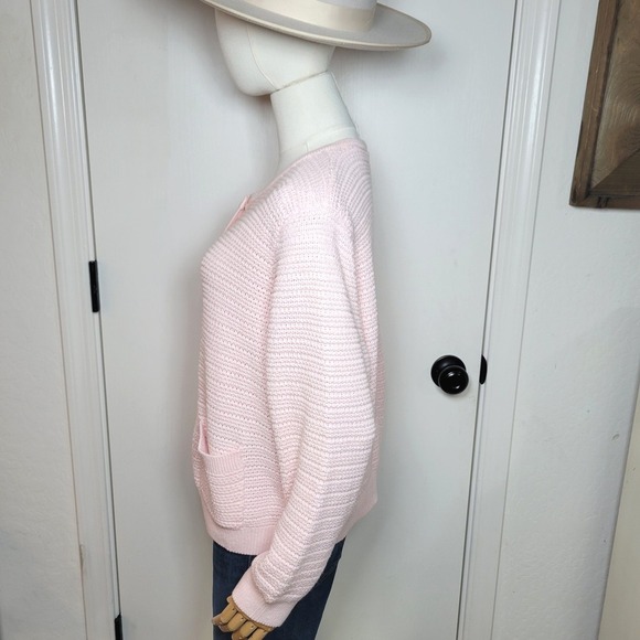 Chic Preppy Pink Cable Knit Cardigan Size Large Old Money Fall Cardigan Winter - Picture 7 of 10